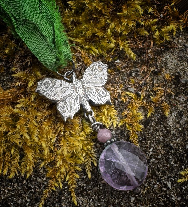 Butterfly Pendant On Recycled Sari Silk Ribbon
