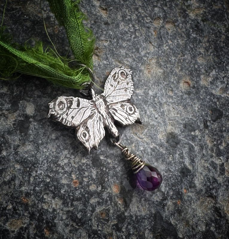 Butterfly Pendant On Recycled Sari Silk Ribbon