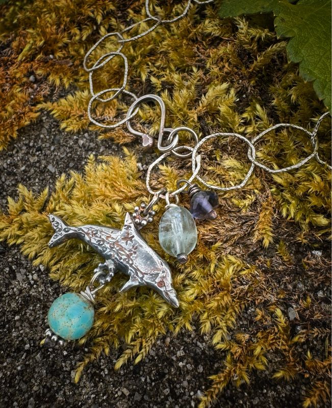 Dolphin Bracelet on Light Sparkly Silver Chain