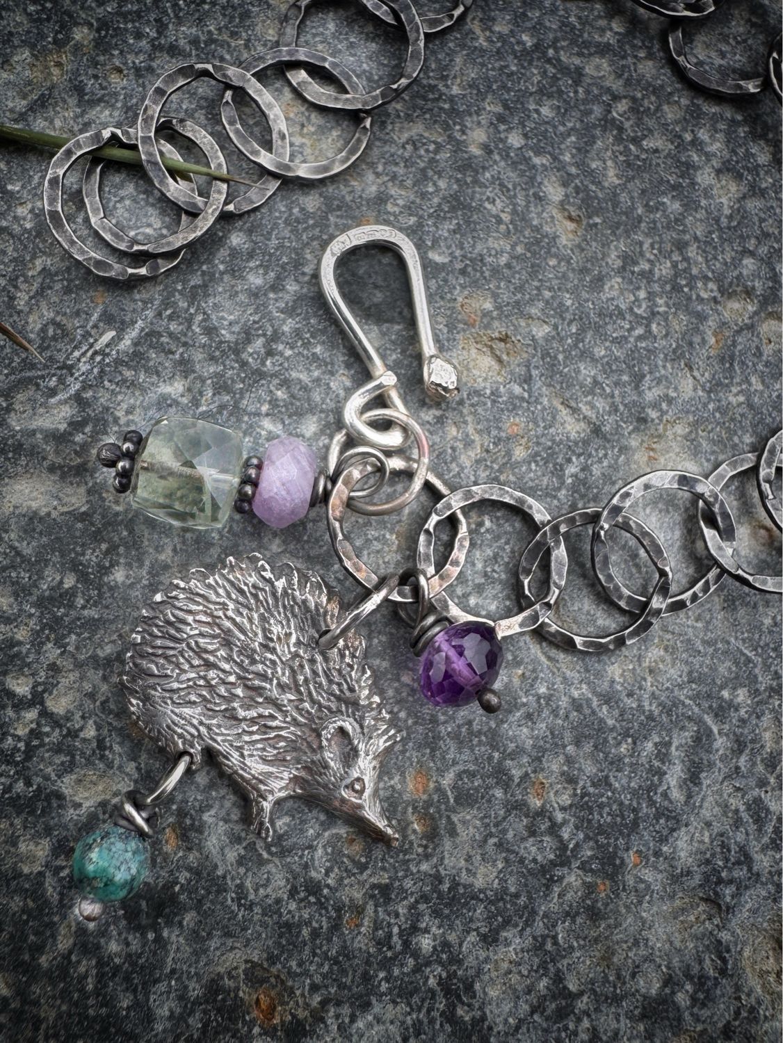 Hedgehog Bracelet on Medium Silver Chain