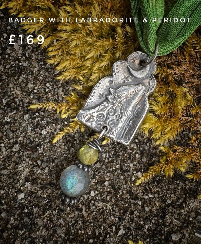 Badger Pendant on Recycle Sari Silk Ribbon