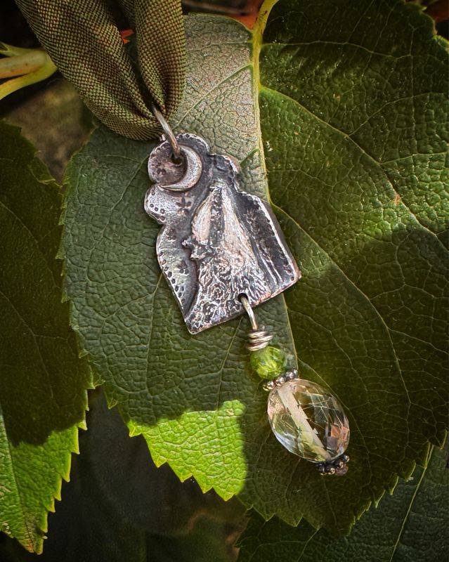Badger Pendant on Recycled Sari Silk Ribbon
