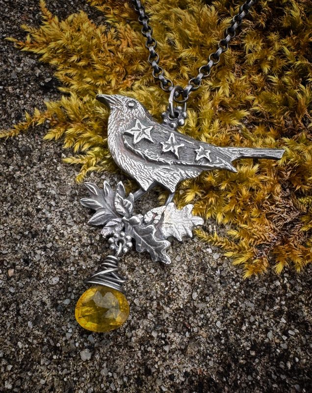 Large Blackbird Pendant on Silver Chain