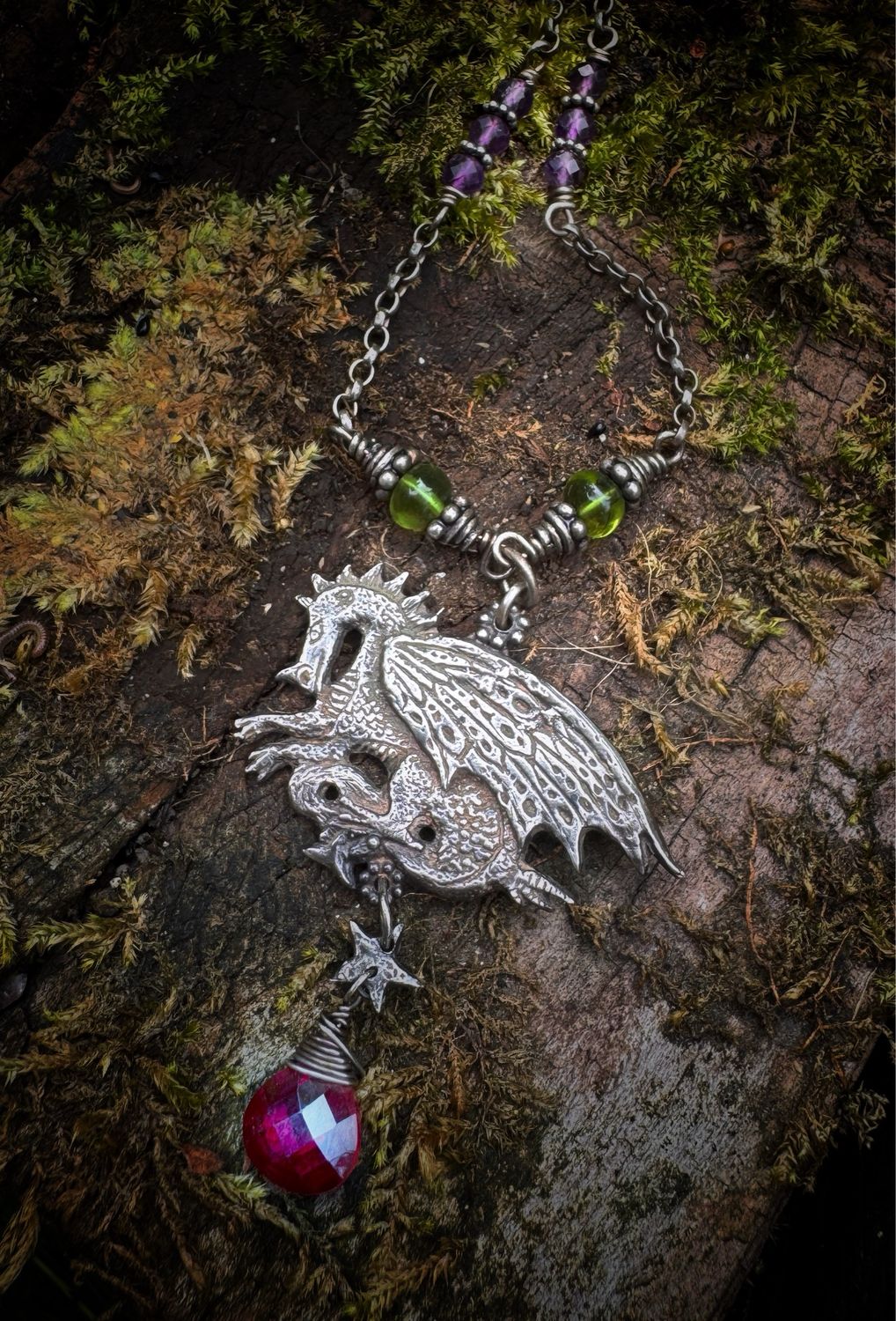 Dragon Magic Pendant on Silver Chain