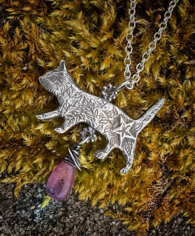 Garden Cat Pendant On Silver Chain