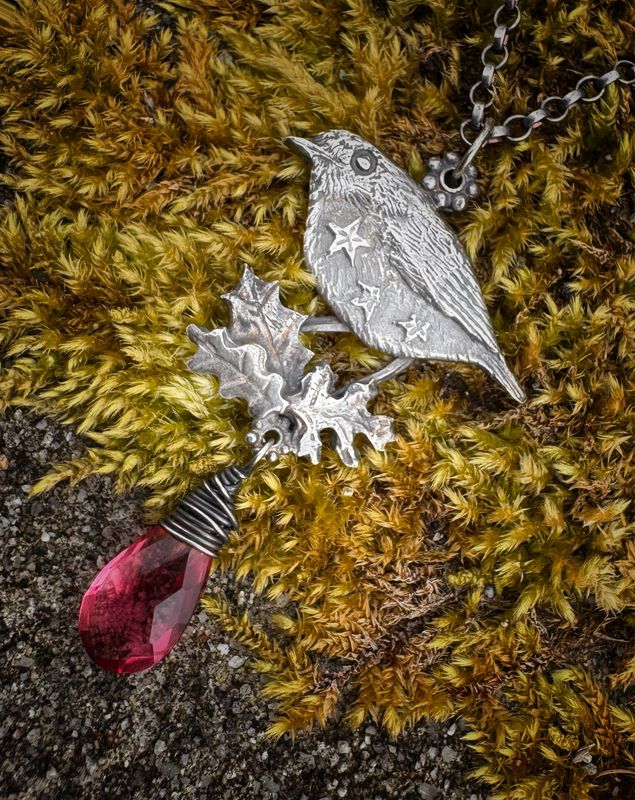 Large Robin Pendant on Silver Chain