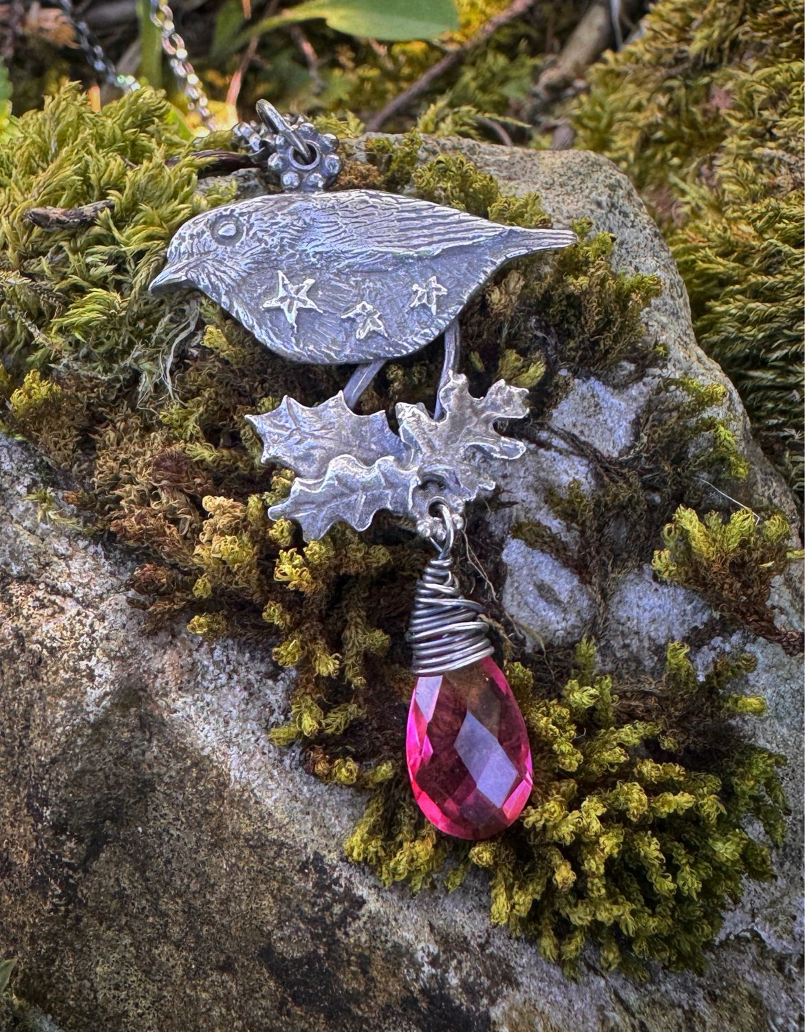 Large Robin Pendant on Silver Chain