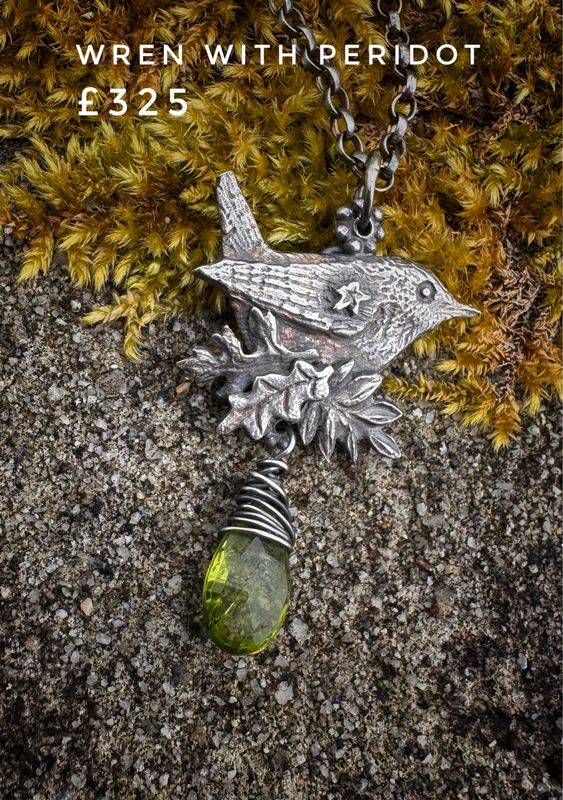 Large Wren Pendant on Silver Chain