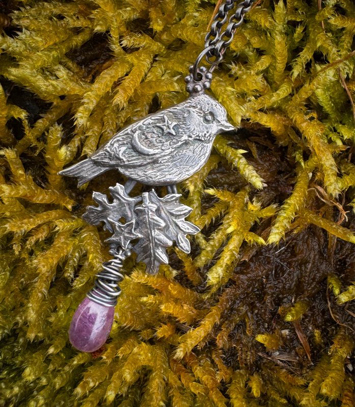 Large Bluetit Pendant on Silver Chain