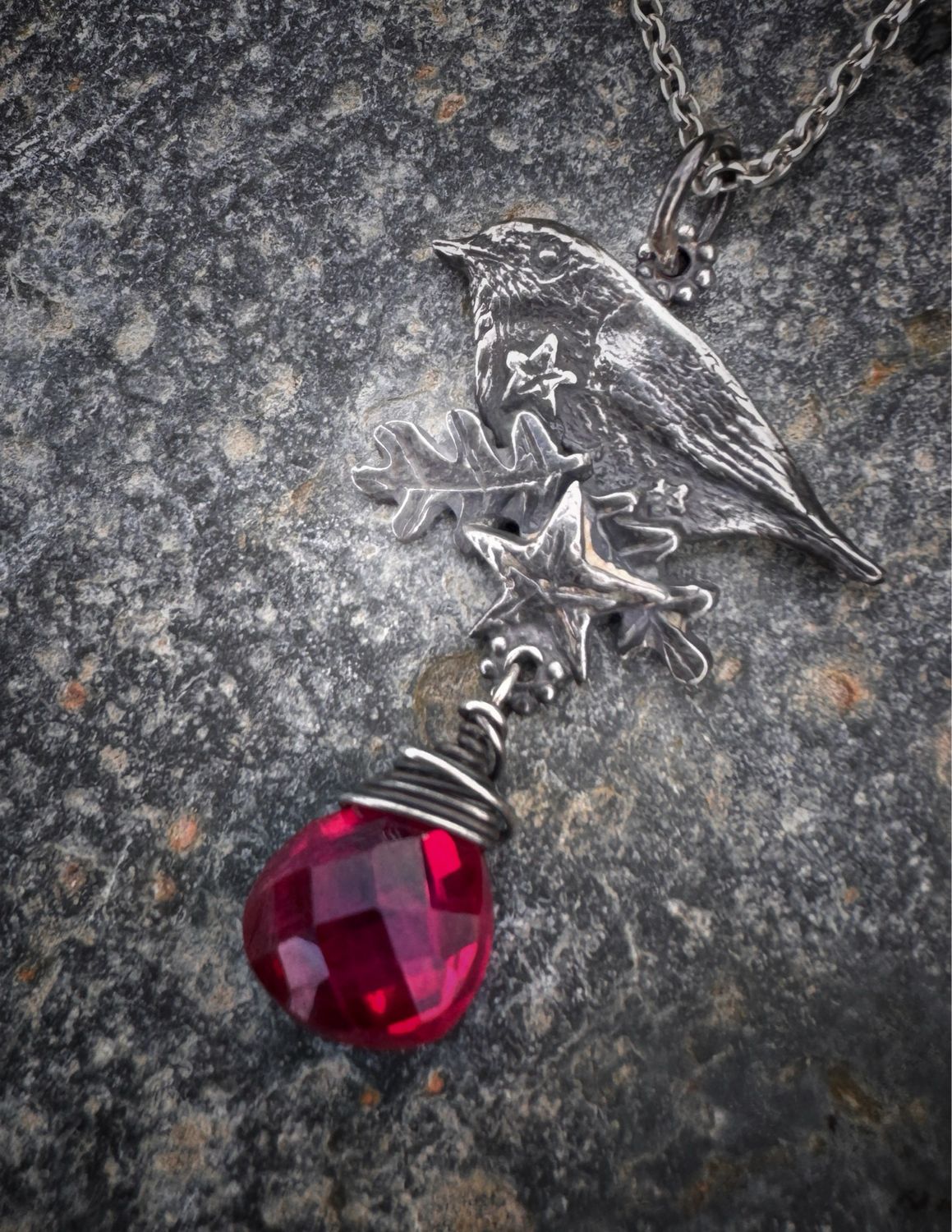 Medium Robin Pendant on Silver Chain