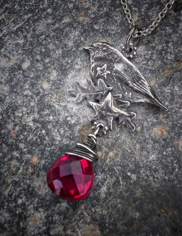 Medium Robin Pendant on Silver Chain