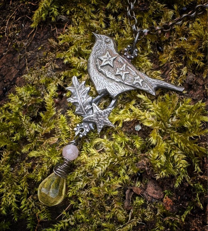 Medium Blackbird Pendant on Silver Chain