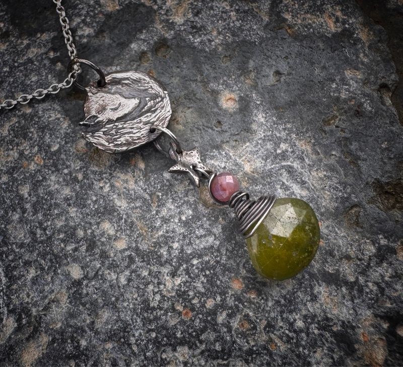 Sleeping Fox And Star Pendant On Silver Chain
