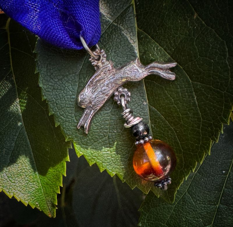 Hare Pendant On Recycled Sari Silk Ribbon