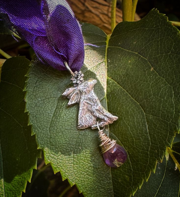 Hare Pendant On Recycled Sari Silk Ribbon