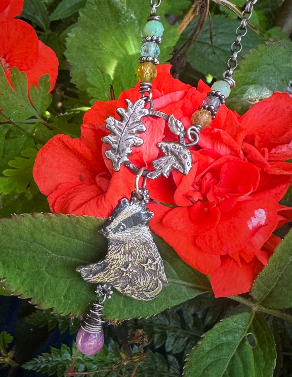 Badger Pendant on Silver Chain