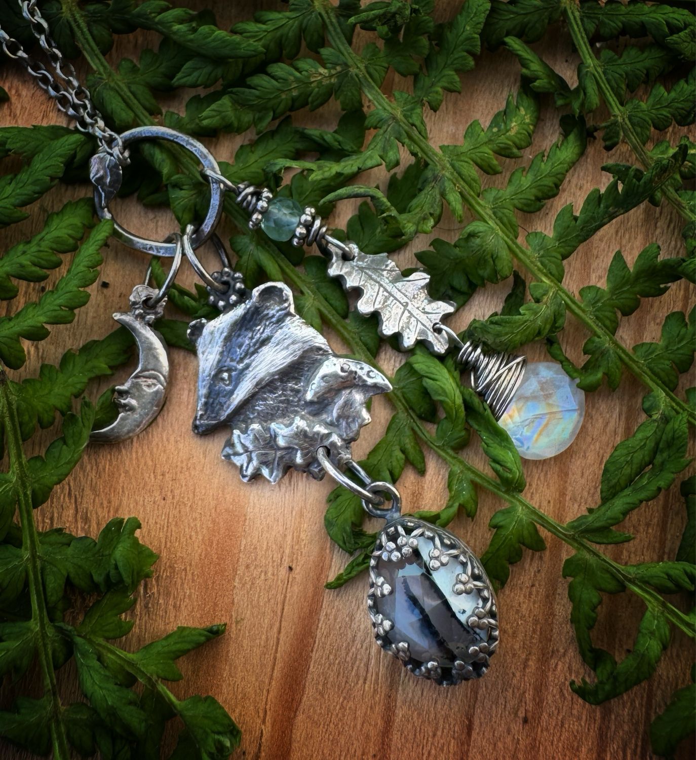 Badger Totem Pendant In Silver on Silver Chain