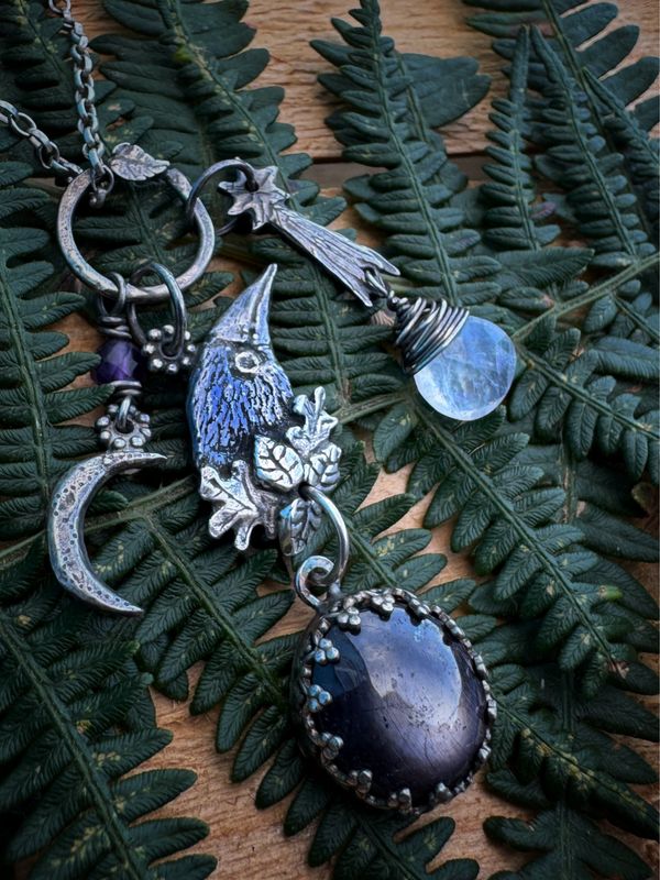 Crow Totem Pendant on Silver Chain