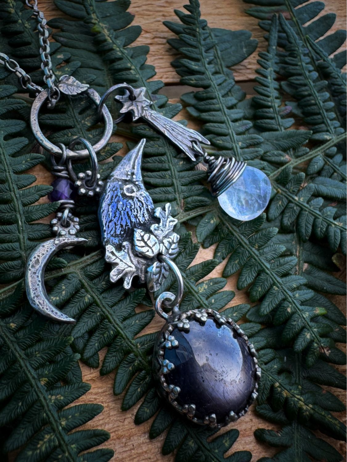 Crow Totem Pendant on Silver Chain