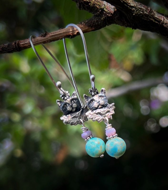 Cat And Bird Earrings