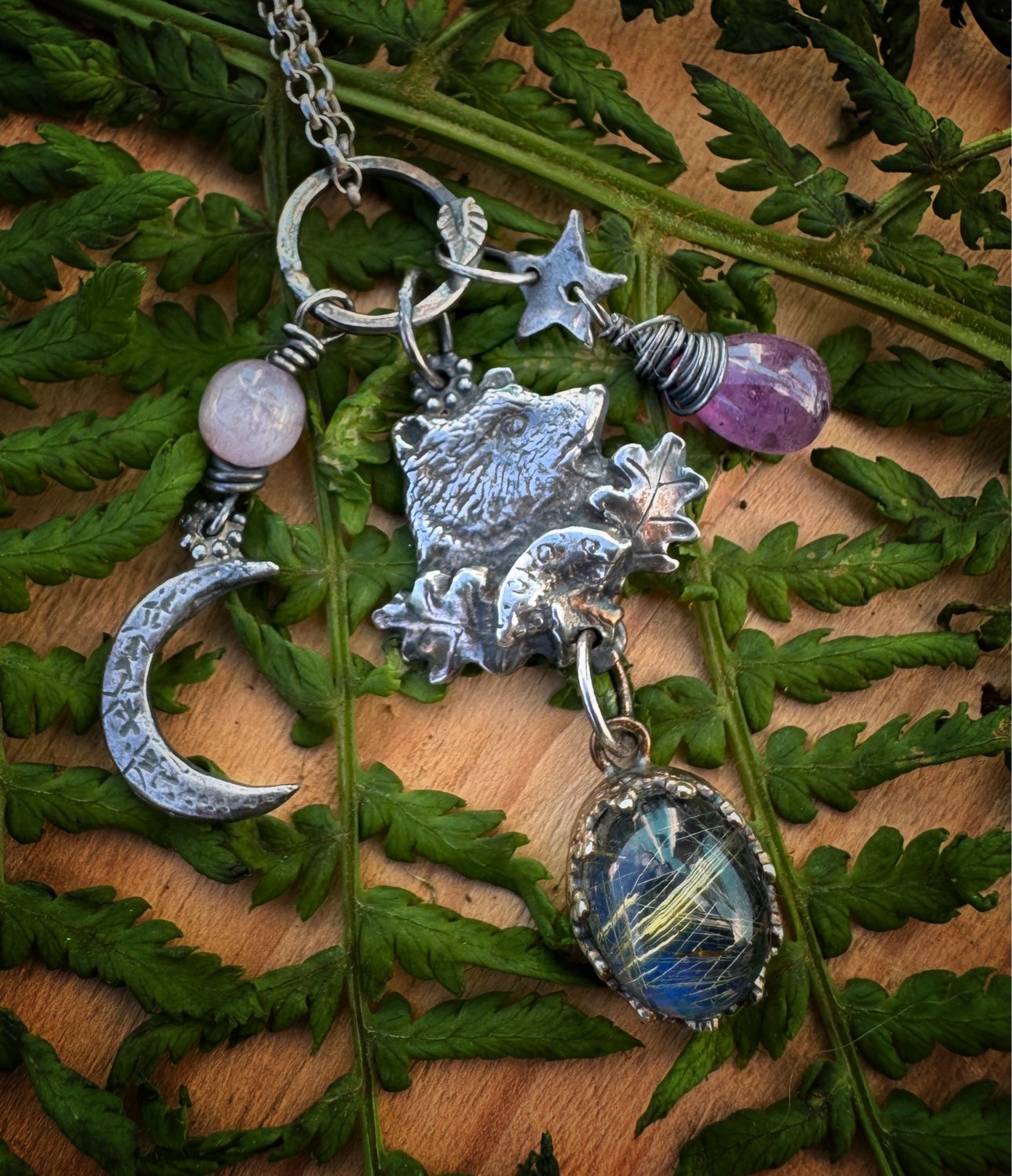 Bear Totem Pendant In Silver on Silver Chain