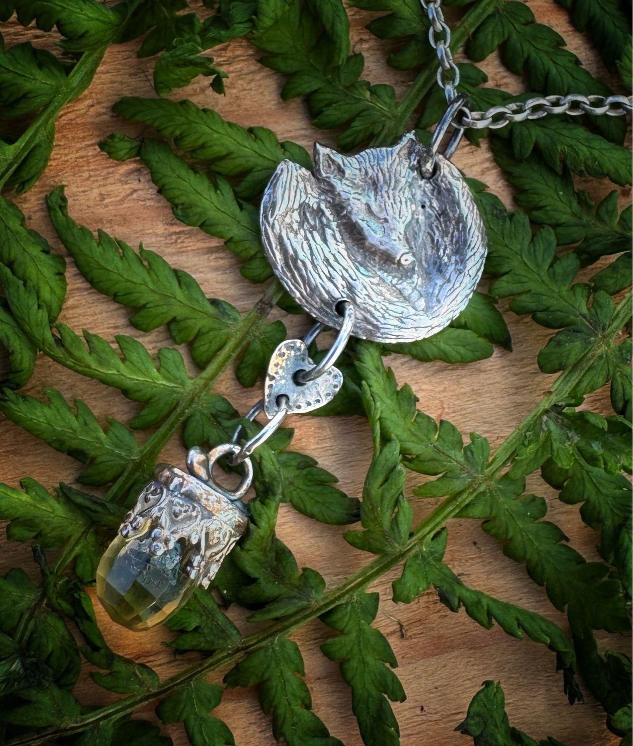 Fox Pendant In Silver With Citrine
