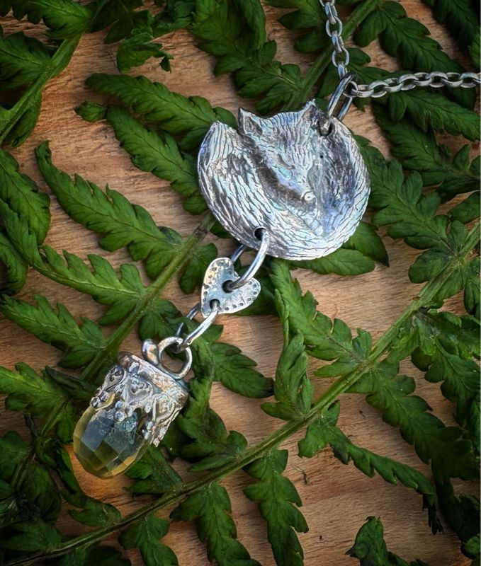 Fox Pendant In Silver With Citrine