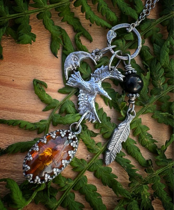 Crow Totem Pendant on Silver Chain