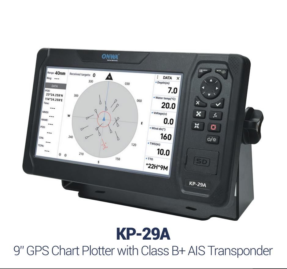 ONWA KP‑29A – 9″ GPS‑Kartenplotter mit integriertem AIS Class B+ Transponder
