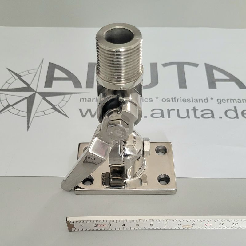 Antennenhalterung Edelstahl Inox DECK-WAND flach für GPS oder UKW/VHF Antennen mit 1 Zoll Gewinde