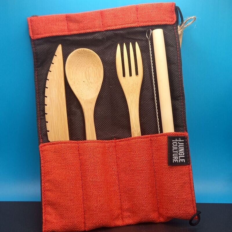 Bamboo Cutlery Set (Red)