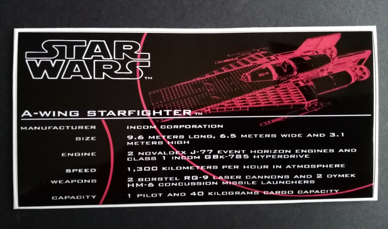LEGO Star Wars A Wing Starfighter UCS custom  repro sticker A-Wing DIE CUT