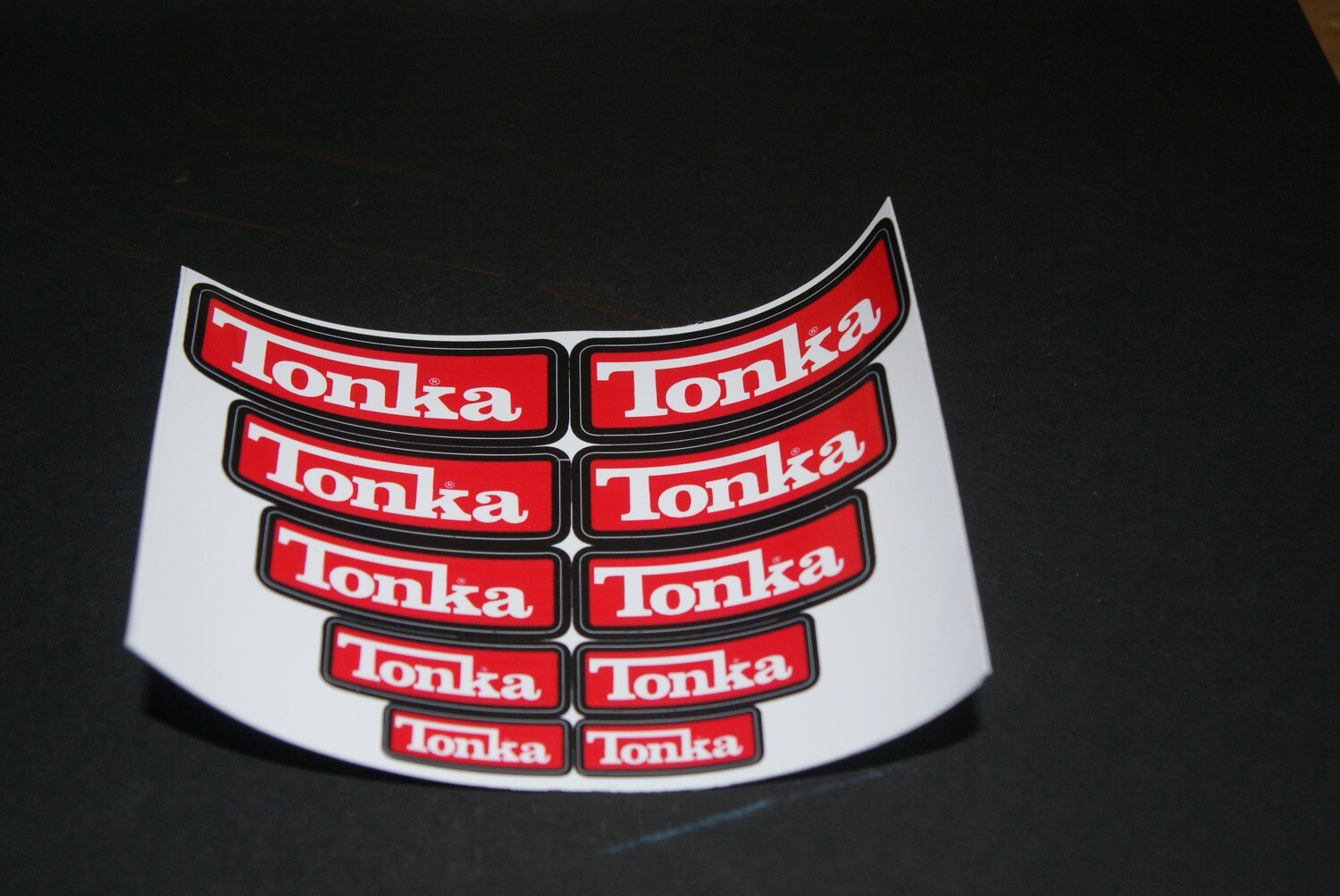 Tonka Red White custom repro stickers 12 x 8.5 cm sheet size DIE CUT