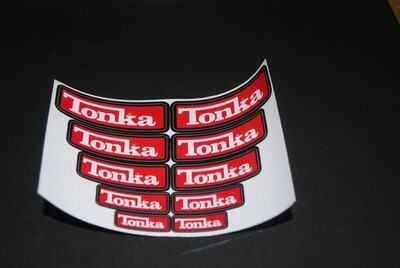Tonka Red White custom repro stickers 12 x 8.5 cm sheet size DIE CUT