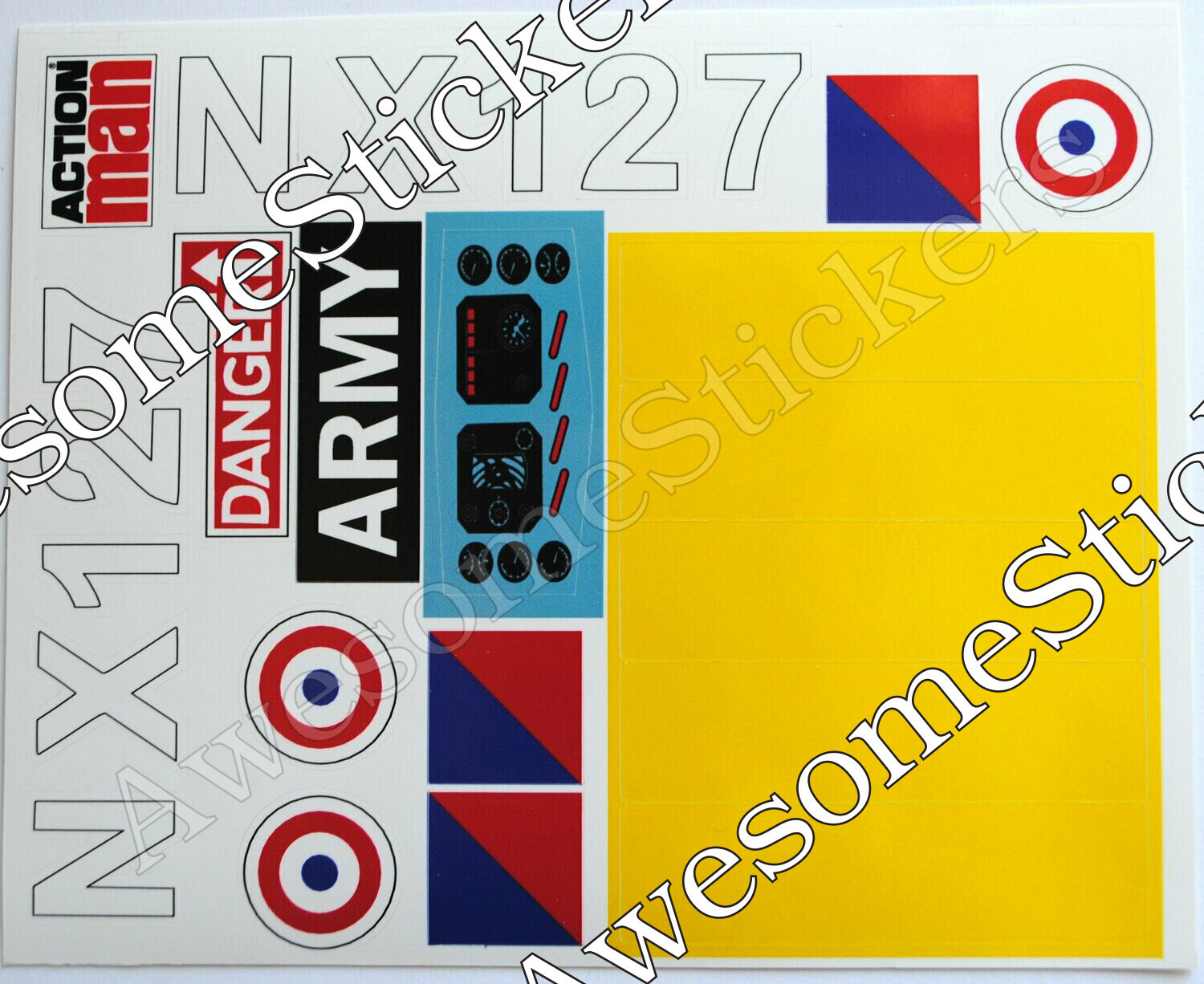 Action Man Helicopter c.1974 custom repro stickers labels decals DIE CUT