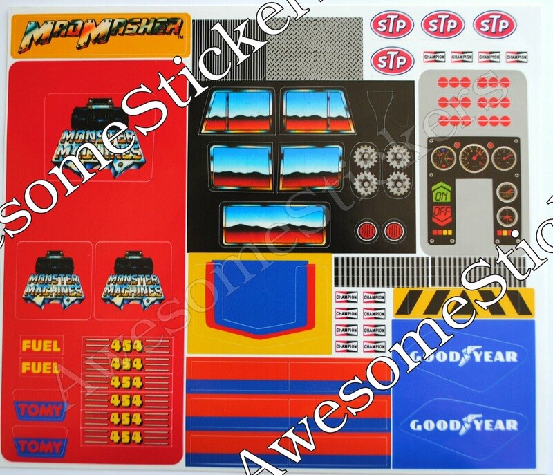 Tomy Monster Machine Mad Masher custom stickers labels decals DIE CUT