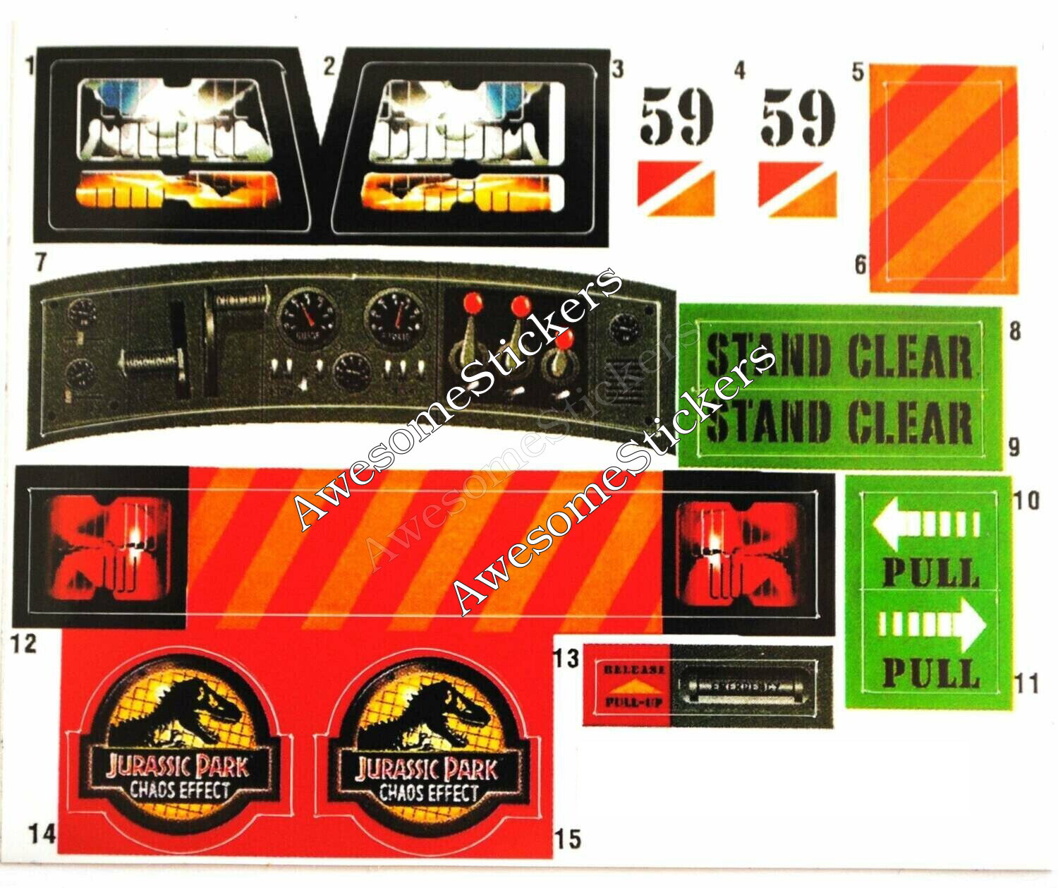 Jurassic Park Trike Dozer &#39;97 custom repro stickers labels decals DIE CUT