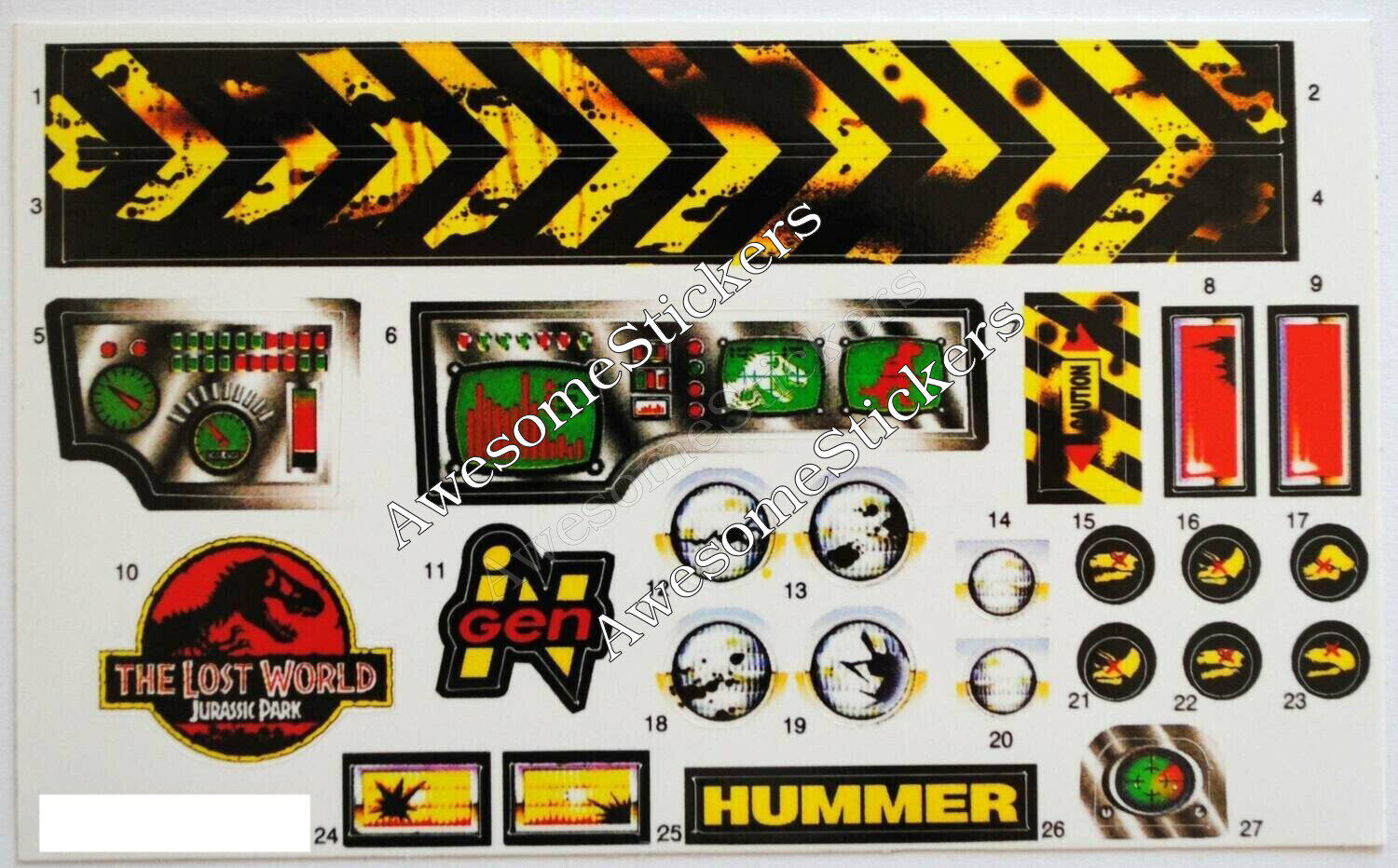 Jurassic Park Humvee &#39;97 custom repro stickers labels decals DIE CUT