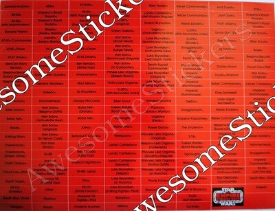 Star Wars Name Charts Red/Black custom repro stickers labels decals DIE CUT
