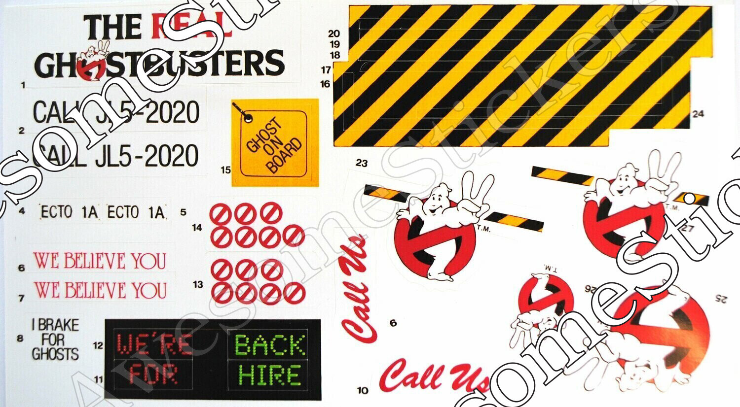 Ghostbusters Ecto 1a Kenner custom repro stickers labels decals DIE CUT