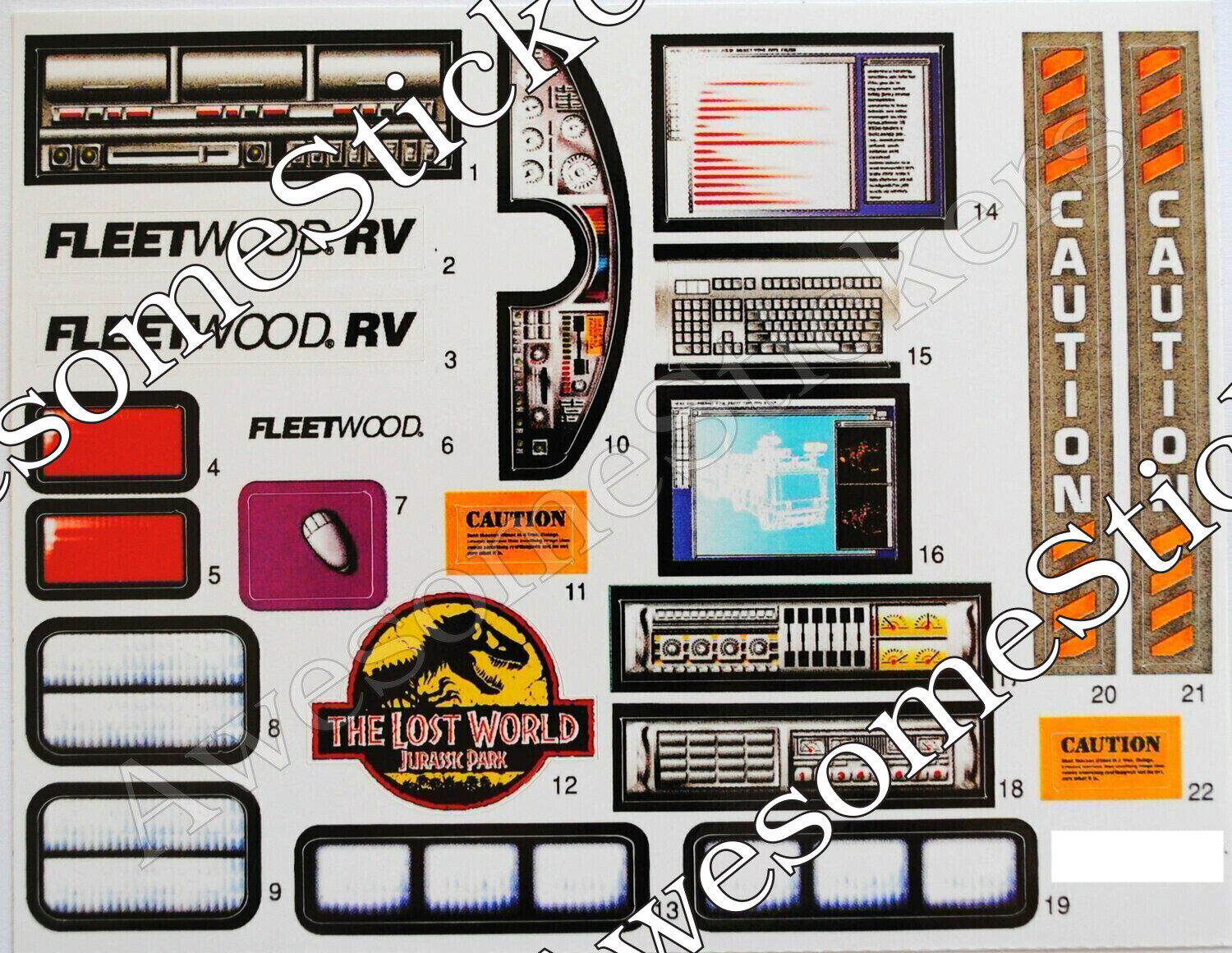Jurassic Park Mobile Command Center 1997 custom repro stickers labels decals DIE CUT