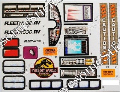 Jurassic Park Mobile Command Center 1997 custom repro stickers labels decals DIE CUT