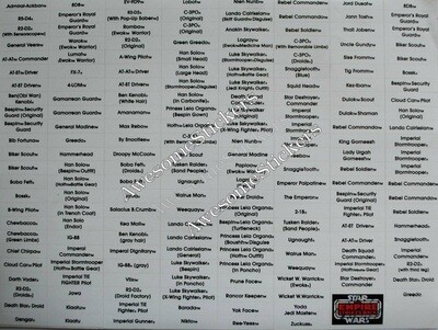 Star Wars Name Charts Light Grey/Black custom repro stickers labels decals DIE CUT