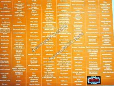 Star Wars Name Charts Orange/White custom repro stickers labels decals DIE CUT