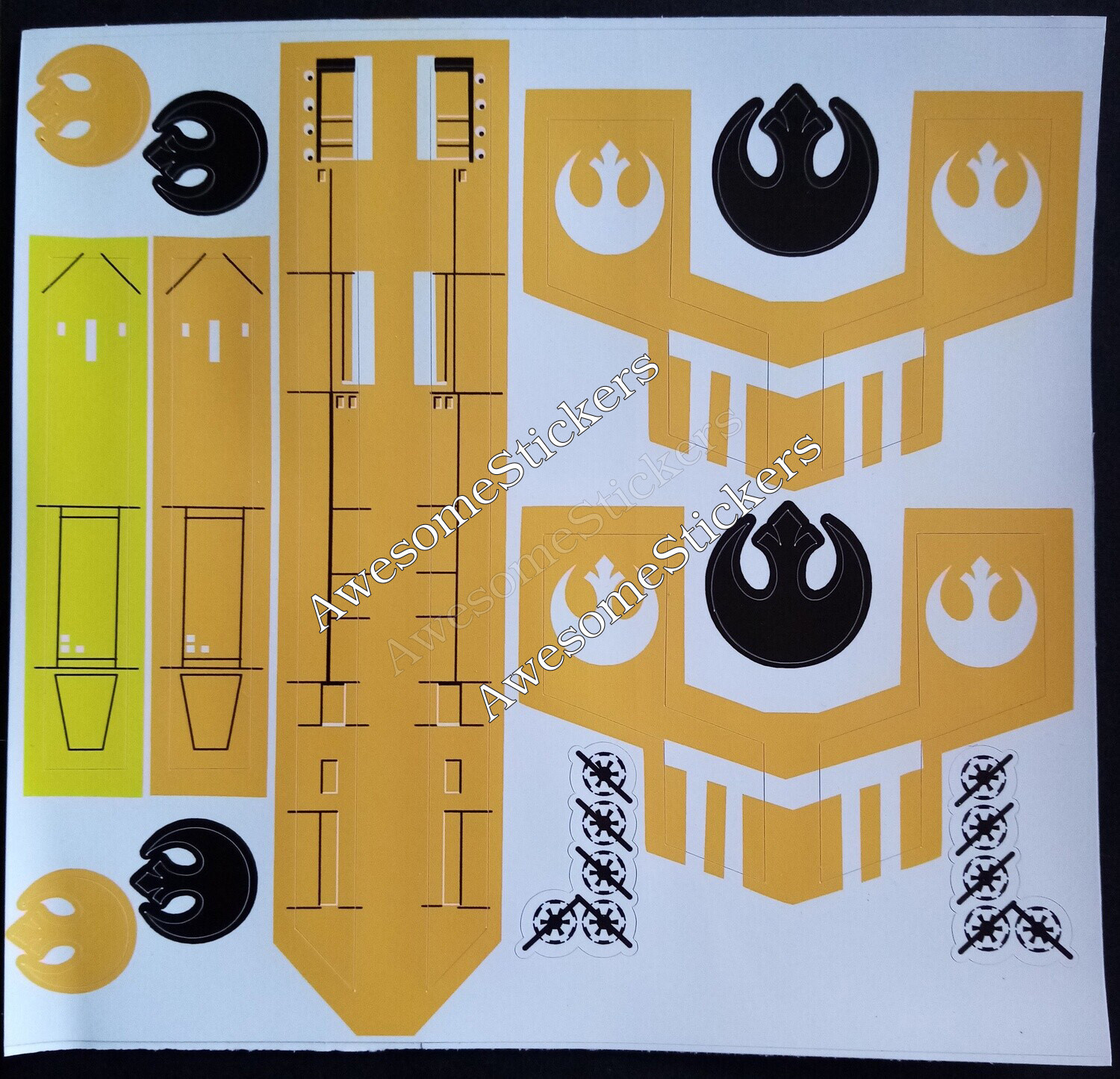 Star Wars X Wing custom Orange stickers labels on white high gloss vinyl X-Wing DIE CUT