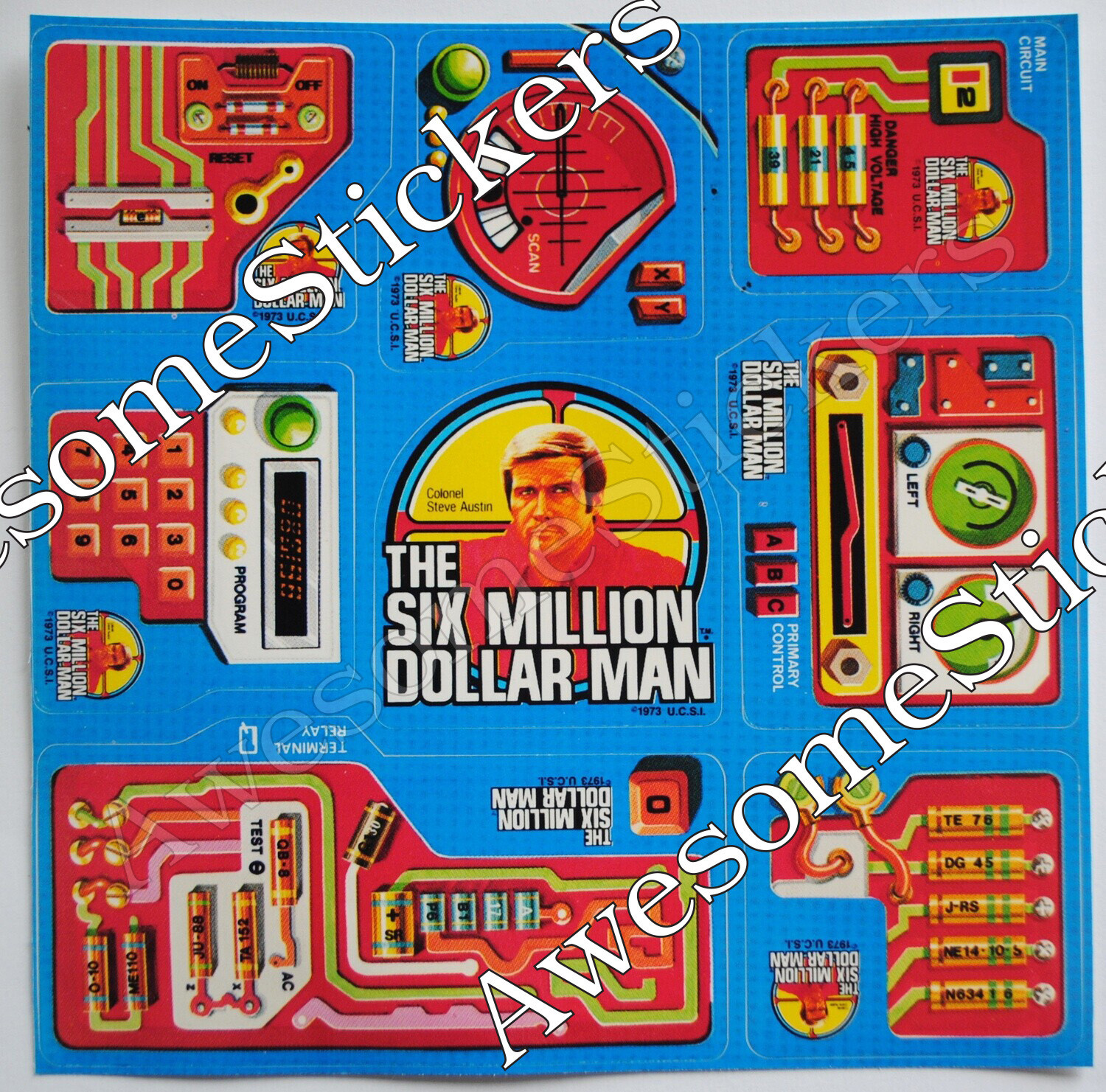 Six Million Dollar Man custom repro replacement stickers...die cut