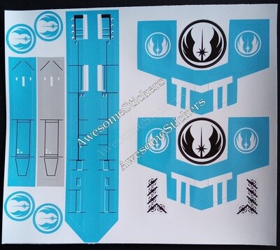 Star Wars X Wing custom repro replacement Blue stickers labels on white high gloss vinyl X-Wing DIE CUT