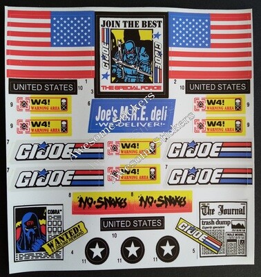 G.I. Joe American Fort &#39;92 custom sticker label decal sheet using white high gloss vinyl all DIE CUT