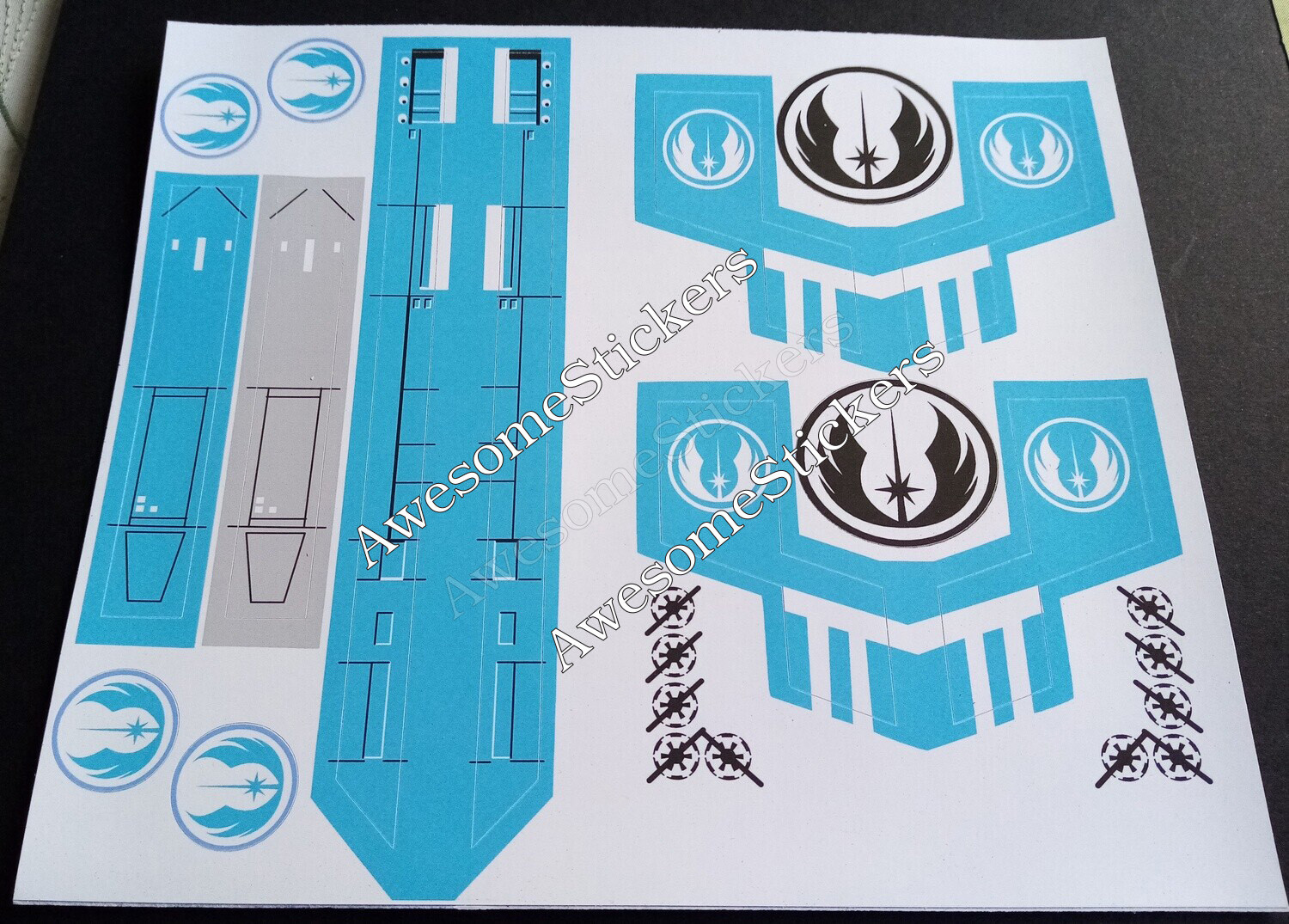 Star Wars X Wing custom Blue stickers labels on white MATT vinyl X-Wing DIE CUT