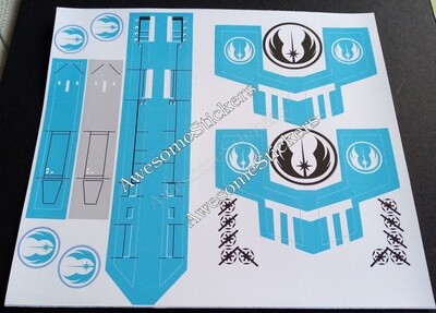 Star Wars X Wing custom Blue stickers labels on white MATT vinyl X-Wing DIE CUT